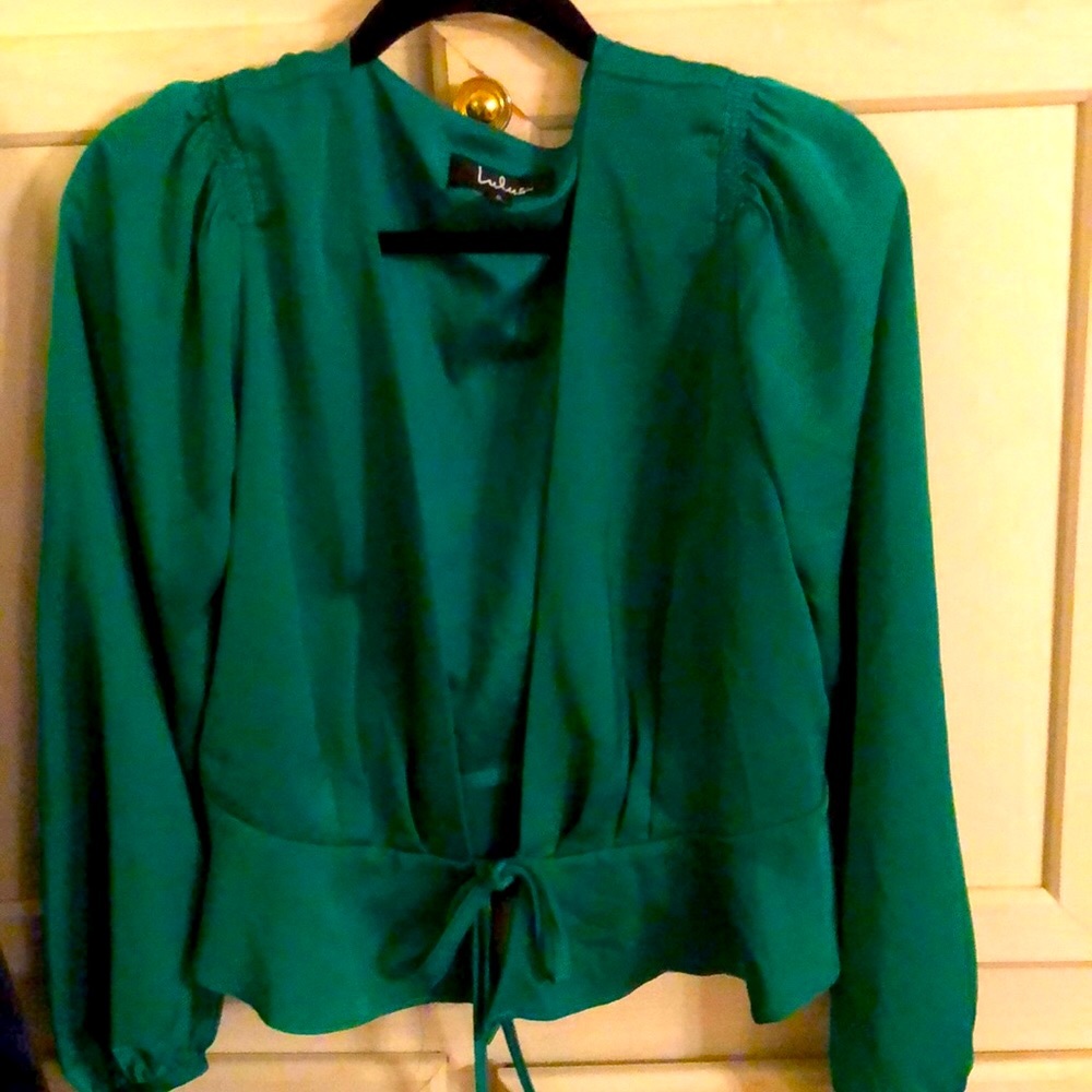 Lulus green long sleeve satin wrap top